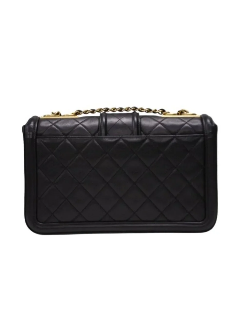 Chanel S Flap Chain Shoulder Bag CC Logo Lambskin Black Gold